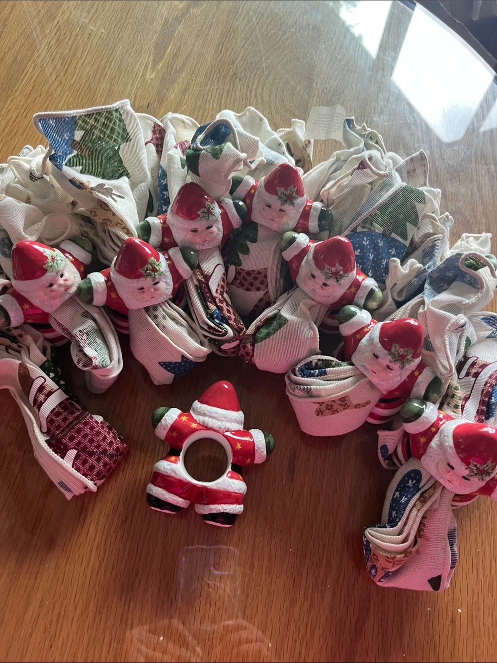 Red and White Santa Ceramic Napkin Rings 4” tall set of 8